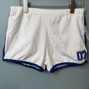 Forever 21 Cherry Mellow White Ringer Dolphin Shorts Blue Trim Varsity NWT Large